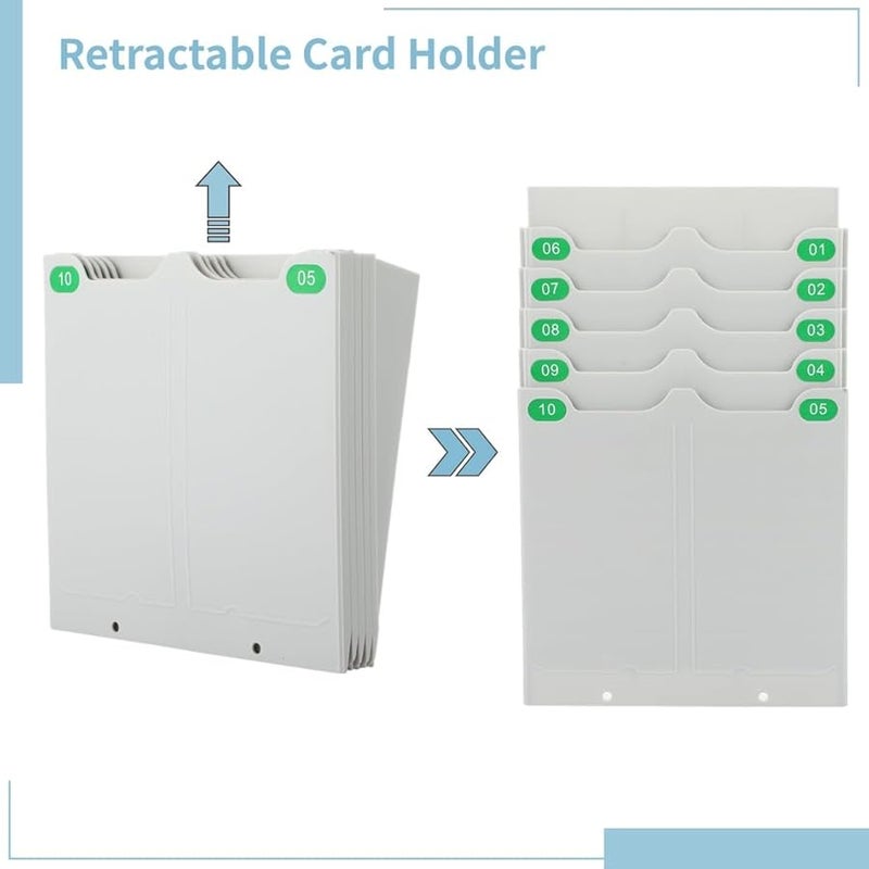10 Slot Retractable Attendance Card Rack Wall Mountable Time Card Holder with Number Labels - Image 2